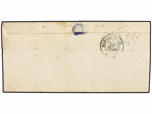 ✉ ESPAÑA. Ed. 59ed. 1863. VERA a FRANCIA. 12 cuartos azul DO