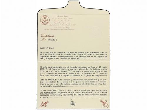 ✉ ESPAÑA. Ed. 59ed. 1863. VERA a FRANCIA. 12 cuartos azul DO