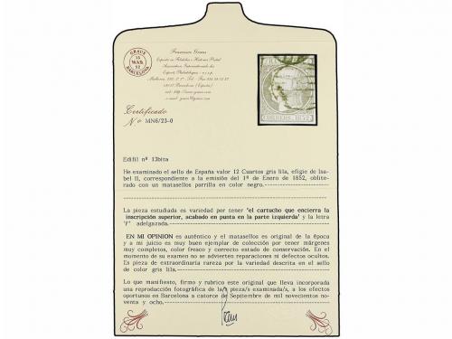 ° ESPAÑA. Ed. 13ita. 12 cuartos gris. Variedad CARTUCHO ACAB