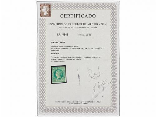 * ESPAÑA. Ed. 51it. 2 cuartos verde, variedad "OS" de CUARTO