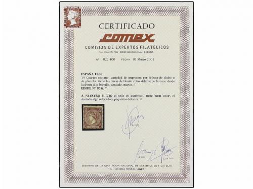 * ESPAÑA. Ed. 83it. 19 cuartos castaño. Gran rotura de planc