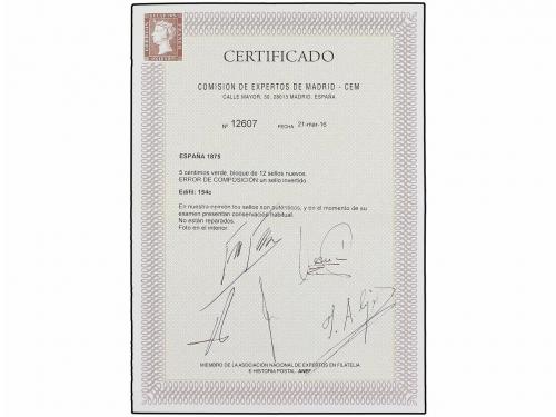 * ESPAÑA. Ed. 154ea. 5 cent. verde. Bloque de doce con inter