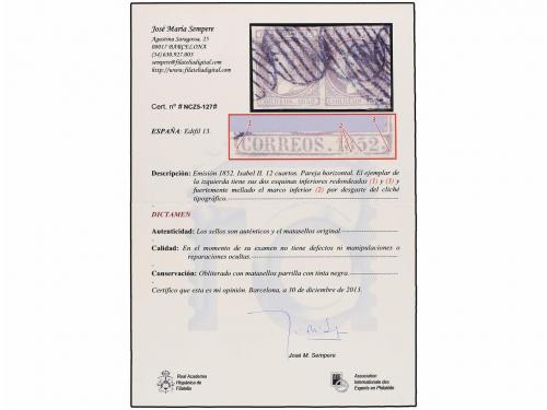 ° ESPAÑA. Ed. 13. 12 cuartos gris pareja y tira de cuatro. 