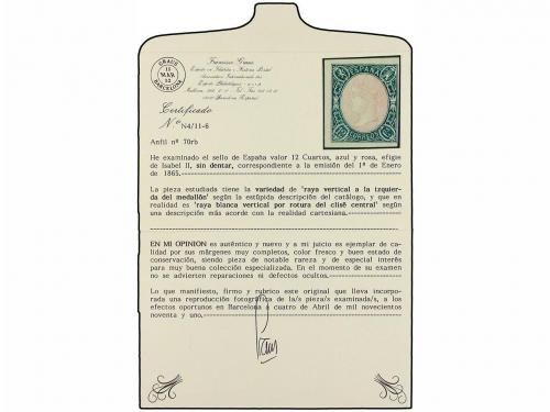 (*) ESPAÑA. Ed. 70itb. 12 cuartos azul y rosa. Raya blanca d