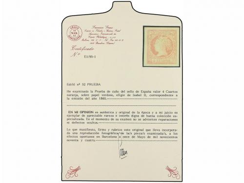 ESPAÑA. Ed. 52. 4 cuartos amarillo, PRUEBA DE CUÑO realizada