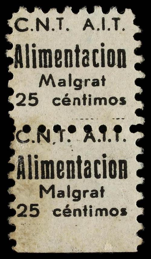 ESPAÑA GUERRA CIVIL. MALGRAT. C.N.T./A.I.T. 15 cts. negro y 