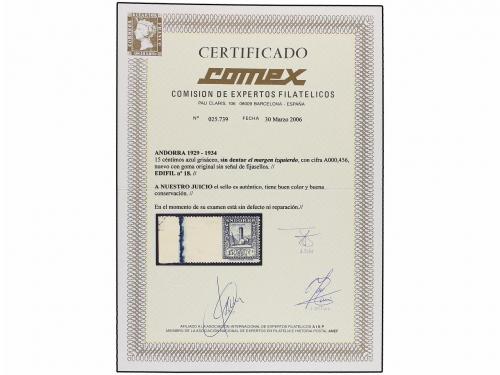 ** ANDORRA. Ed. 18smi. 15 cts. verde SIN DENTAR MARGEN IZQUI