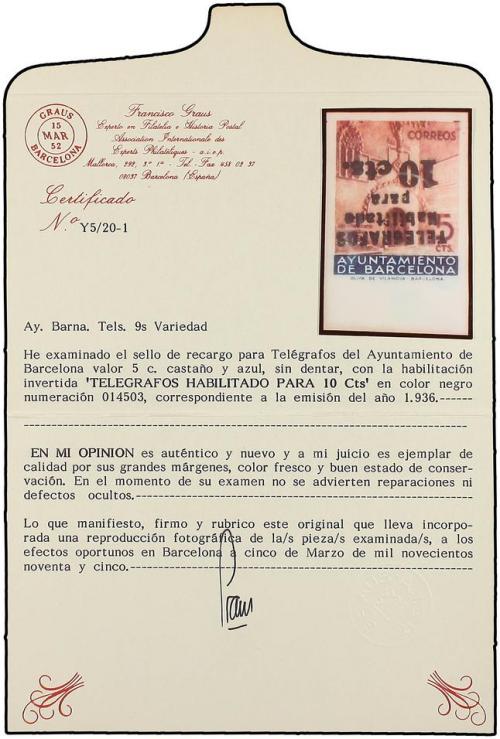 * ESPAÑA: AYUNTAMIENTO DE BARCELONA. Ed. T-9his. TELÉGRAFOS.