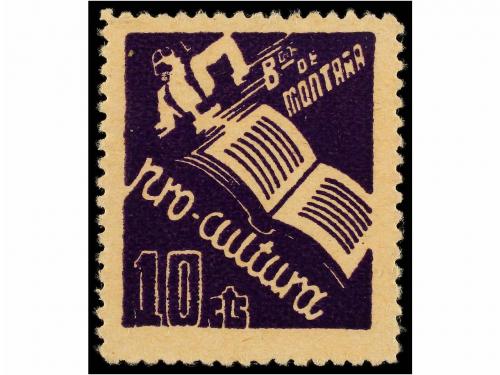 ESPAÑA GUERRA CIVIL. PRO CULTURA. BON. MONTAÑA. 10 cts. rojo