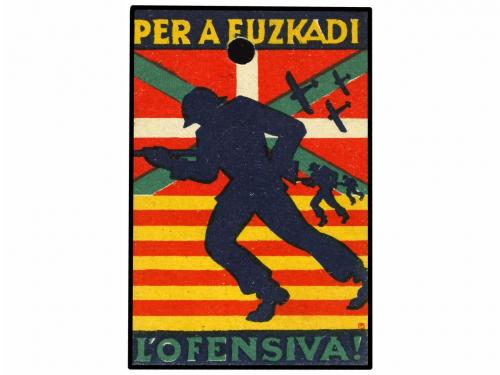 ESPAÑA GUERRA CIVIL. EUZKADI. L'OFENSIVA. Cartón multicolor 