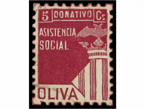 ESPAÑA GUERRA CIVIL. OLIVA. ASSISTENCIA SOCIAL. 5 cts. lila 