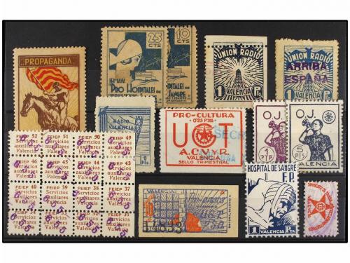 ESPAÑA GUERRA CIVIL. VALENCIA. Conjunto de 13 viñetas. 