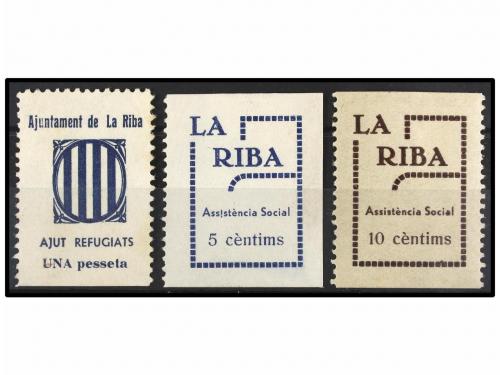 ESPAÑA GUERRA CIVIL. LA RIBA. Conjunto de 3 viñetas (All. 2,