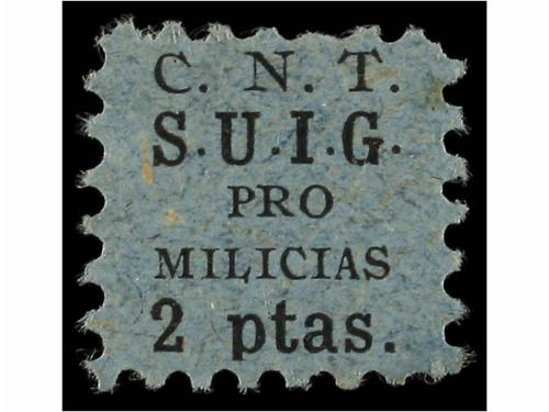ESPAÑA GUERRA CIVIL. CNT/SUIG. PRO MILICIAS. 1 pta. ocre y 2