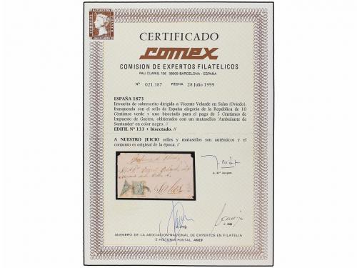¿ ESPAÑA. Ed. 133 + 133f. 1873. FRONTAL circulado a SALAS (O