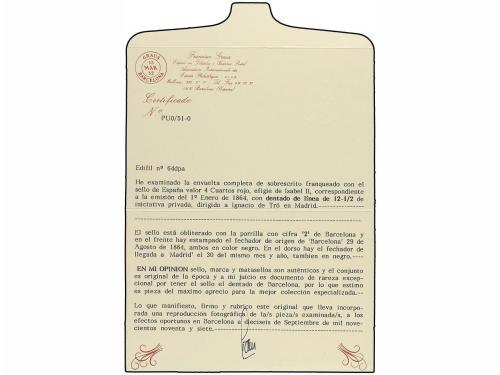✉ ESPAÑA. Ed. 64dpb. 1864. BARCELONA a MADRID. Envuelta circ