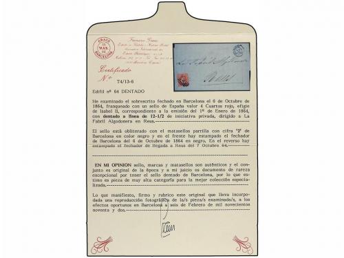 ✉ ESPAÑA. Ed. 64dpa. 1864. BARCELONA a REUS. Carta completa 