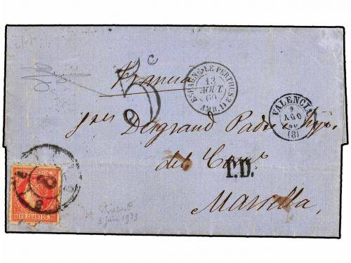 ¿ ESPAÑA. Ed. 52dp y 53dp. 1860. VALENCIA a MARSELLA (Franci