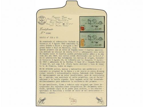 ¿ ESPAÑA. Ed. 52dp y 53dp. 1860. VALENCIA a MARSELLA (Franci