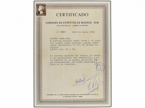 ¿ ESPAÑA. Ed. 52dp y 53dp. 1860. VALENCIA a MARSELLA (Franci