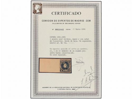 ** ESPAÑA. Ed. NE 14. NO EMITIDO. 1 pta. azul verdoso SIN DE