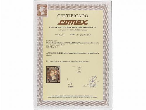 ° ESPAÑA. Ed. 1. 6 cuartos negro, mat. prefilatélico CASALAR