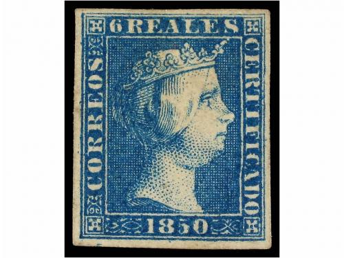 * ESPAÑA. Ed. 4. 6 reales azul. Importante variedad de trans