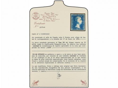 * ESPAÑA. Ed. 4. 6 reales azul. Importante variedad de trans