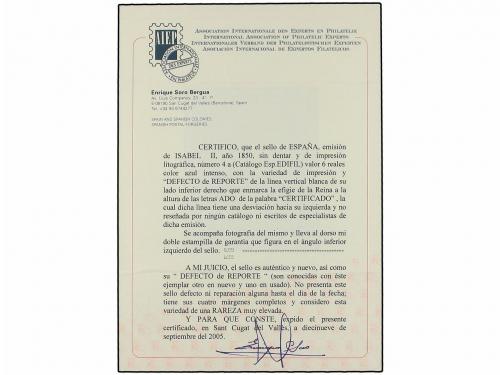 * ESPAÑA. Ed. 4. 6 reales azul. Importante variedad de trans