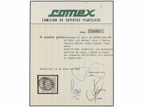 ¿ ESPAÑA. Ed. 14. 2 reales naranja sobre fragmento, mat. PAR