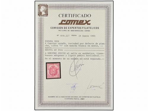 * ESPAÑA. Ed. 33. 4 cuartos rojo. Variedad mancha blanca en