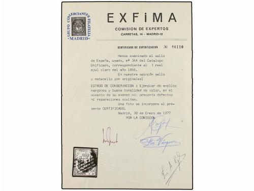 ° ESPAÑA. Ed. 34A. 1 real azul claro, papel grueso azulado.