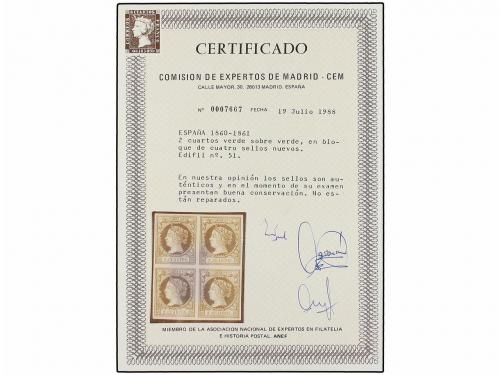 (*) ESPAÑA. Ed. 51 (4). 2 cuartos verde. Bloque de cuatro, c