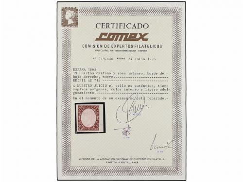 (*) ESPAÑA. Ed. 71. 19 cuartos castaño y rosa, borde de hoja