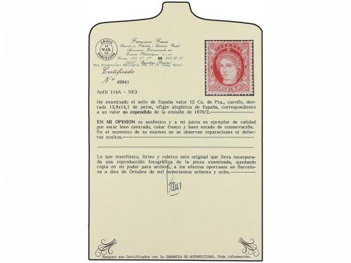 * ESPAÑA. Ed. NE 3. NO EMITIDO. 12 cts. carmín. PIEZA DE LUJ