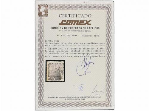 ** ESPAÑA. Ed. NE 60. NO EMITIDO. 20 cts. violeta, goma tost