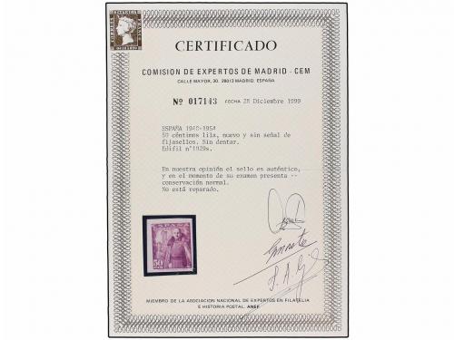 ** ESPAÑA. Ed. 1029s. 50 cts. lila SIN DENTAR, dos minúsculo