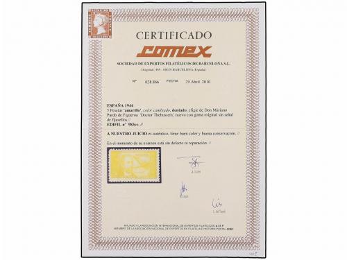 ** ESPAÑA. Ed. 983cc. 5 pts. amarillo CAMBIO DE COLOR. Cert.