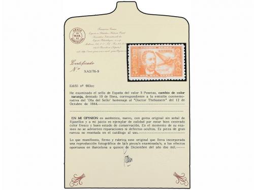 ** ESPAÑA. Ed. 983cca. 5 pts. naranja CAMBIO DE COLOR. Cert.