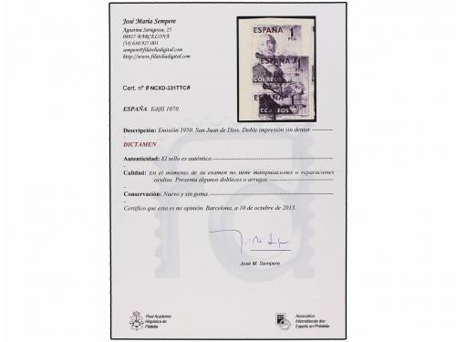 ESPAÑA. Ed. 1070. SAN JUAN DE DIOS. 1 pta. violeta SIN DENTA