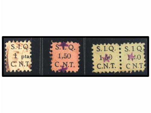 ESPAÑA GUERRA CIVIL. C.N.T./S.I.Q. 1 pta. negro, 1,50 pts. n