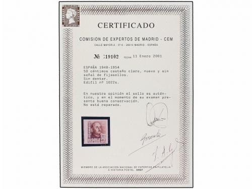 ** ESPAÑA. Ed. 1022s. 50 cts. ocre amarillo SIN DENTAR. RARO