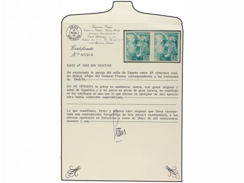 ** ESPAÑA. Ed. 1052s. 45 cts. azul. Pareja SIN DENTAR. RARA.