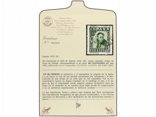 ESPAÑA. NO EMITIDO. TIRSO DE MOLINA. 15 cts. oliva. Sello pu