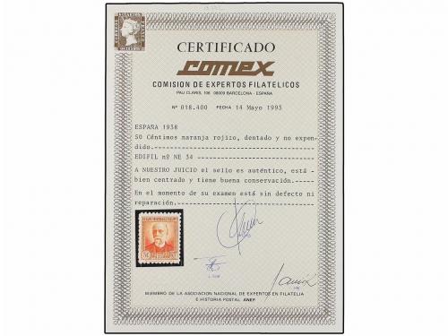 ** ESPAÑA. Ed. NE 34. NO EMITIDO. 50 cents. naranja. Dent. 1