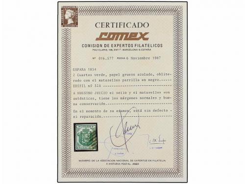 ° ESPAÑA. Ed. 32A. 2 cuartos verde, papel grueso azulado. Mu