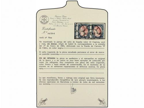 ° ESPAÑA. Ed. 70 + 70ei. 12 cuartos azul y rosa. Pareja, un