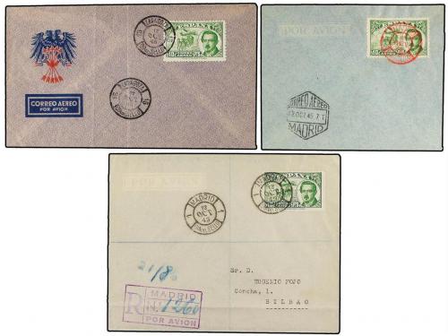 ¿ ESPAÑA. Ed. 990 (7). 1945 (12 Octubre). 5 pts. verde. Conj