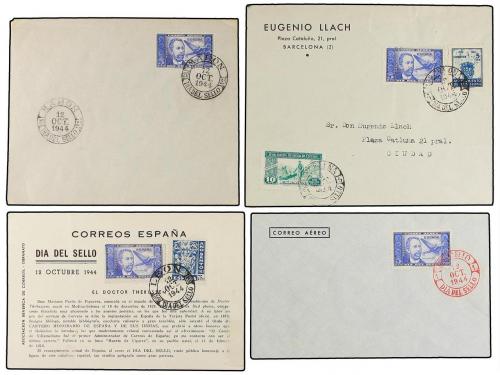 ¿ ESPAÑA. Ed. 983 (11). 1944 (12 Oct.). 5 pts. azul. Conjunt