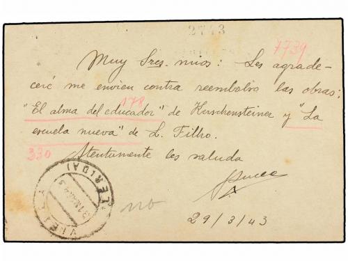 ¿ ESPAÑA GUERRA CIVIL. 1943. VIELLA a BARCELONA. Entero Post